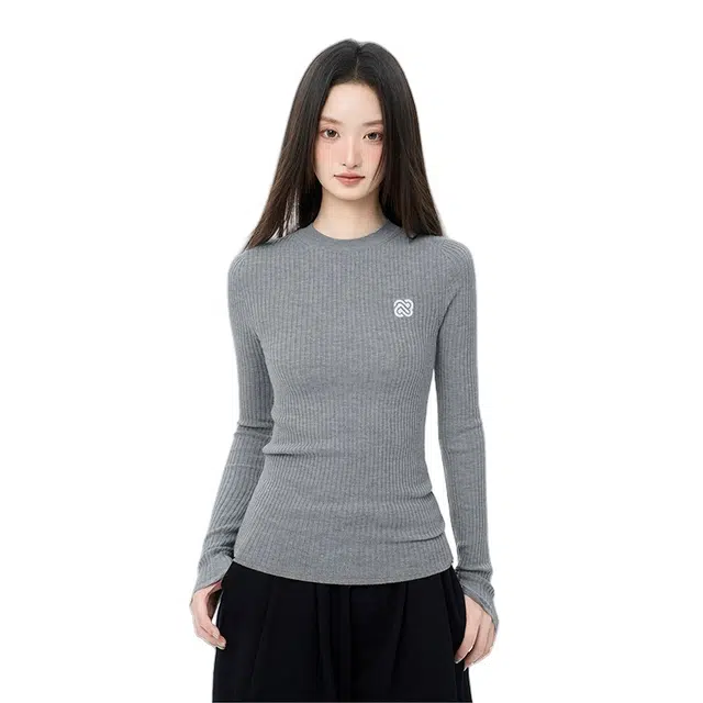 柏黛妃 正肩长袖针织衫修身 女款