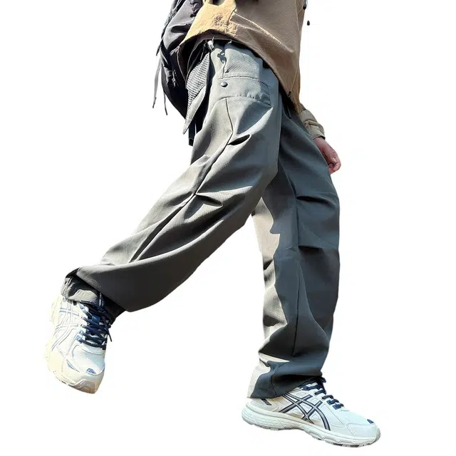 顶峰保罗 美式高街防风防水软壳机能风直筒裤无性别主义户外登山骑行山系伞兵工装褶皱运动阔腿长裤显高显瘦宽松百搭垂感休闲裤 男女同款