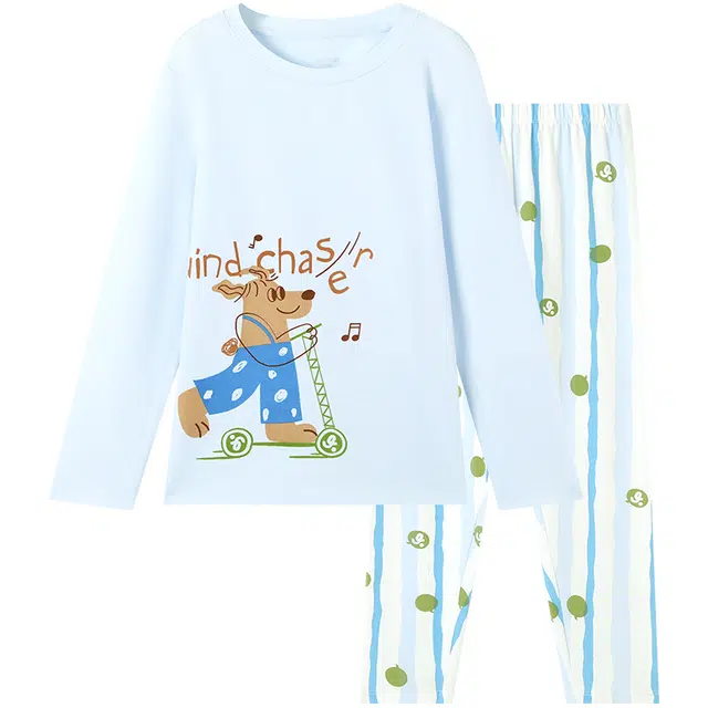 久岁伴 纯棉薄款打底居家两穿蓝色系内衣套装儿童款