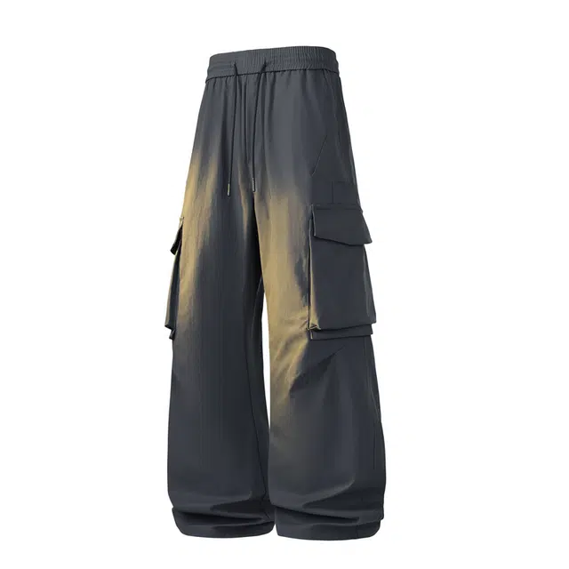 海底小纵队 美式休闲裤男款宽松潮牌纯色工装裤 男女同款