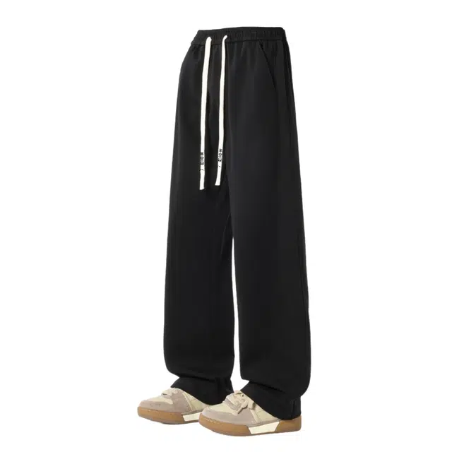 半空山 美式复古高街纯色棉质弹力高品质柔软舒适亲肤透气宽松直筒休闲裤 男女同款