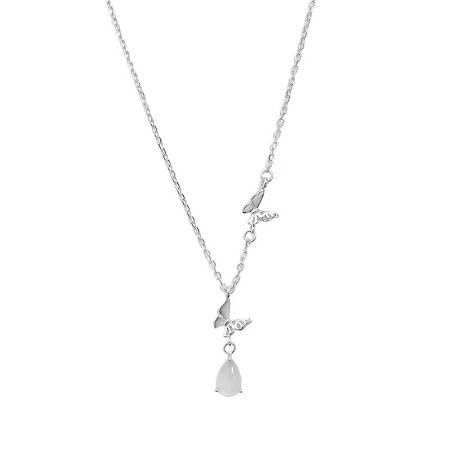 金至福 好运福蝶 白月光蝴蝶 连荔枝新中式复古时尚 简约气质 优雅 玉髓 项链 女款