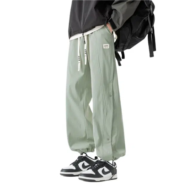 半空山 美式复古纯色简约拼接分割设计脚部抽绳调节垂感舒适百搭宽松直筒休闲裤 男女同款