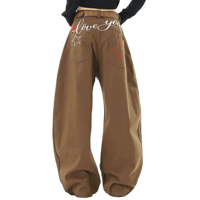 艾梵斯贝 美式复古潮流水洗星星字母刺绣小众设计款无性别日常通勤百搭个性街舞时尚街头高街风宽松休闲弯刀工装牛仔裤 男女同款