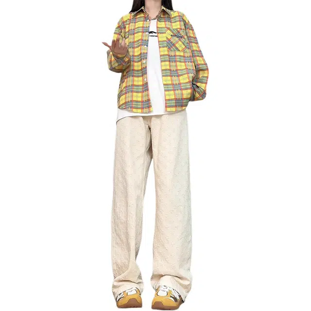 徐百货 满印提花直筒裤春秋季肌理感美式痞帅高级感裤子显瘦百搭窄版微喇裤牛仔裤 男女同款