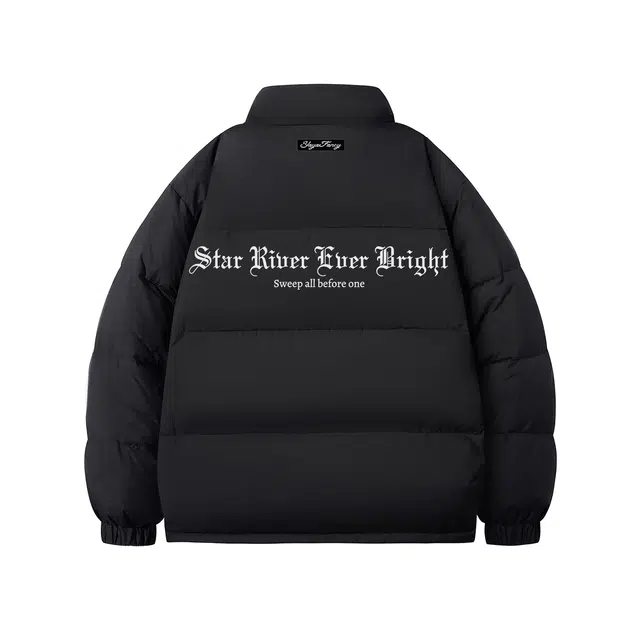 鸭鸭 趣味哥特字母印花加厚保暖休闲宽松立领无帽无性别面包服暗黑外套羽绒服 男女同款