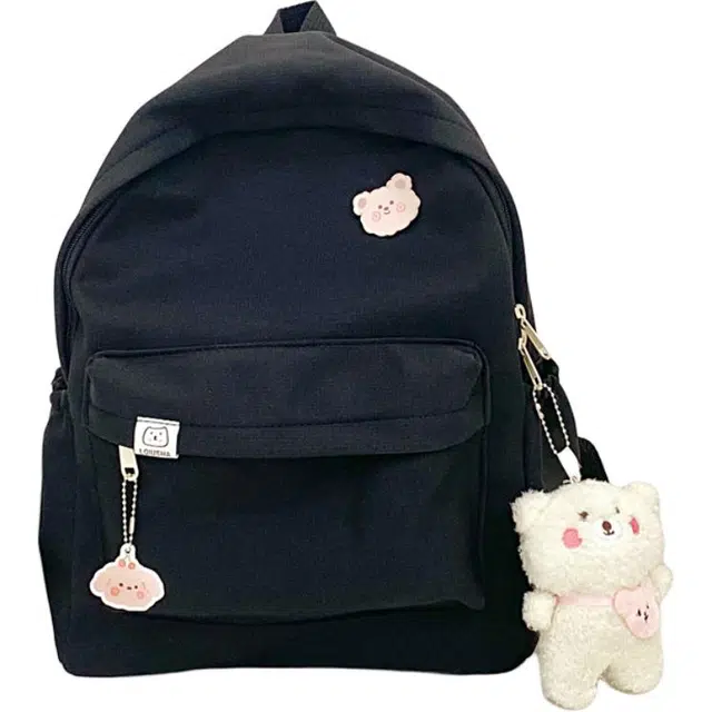 帕克熊 日系小清新纯色格子休闲 尼龙布 双肩包 常规 男女同款情侣款 多色