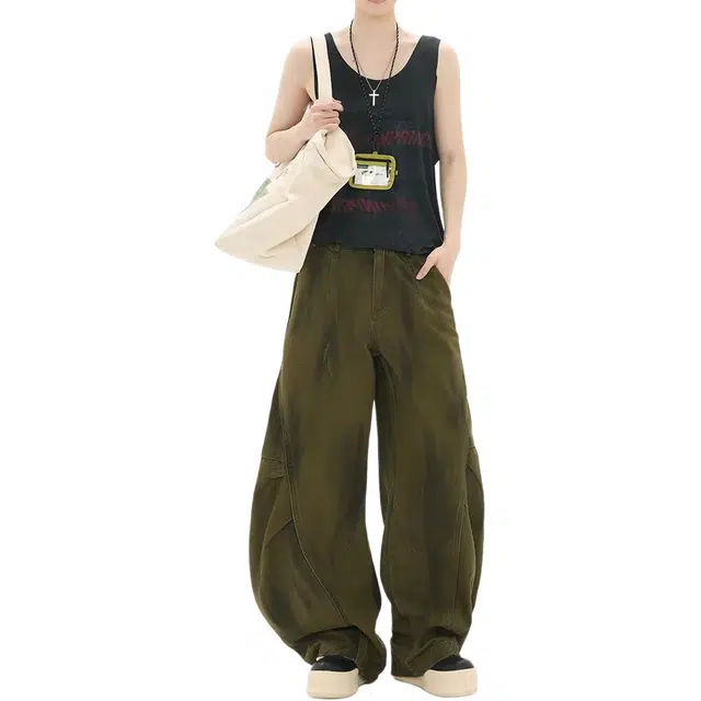 拾个壹先生 欧美设计感美式高街阔腿显瘦休闲百搭潮潮流痞帅牛仔裤 男女同款