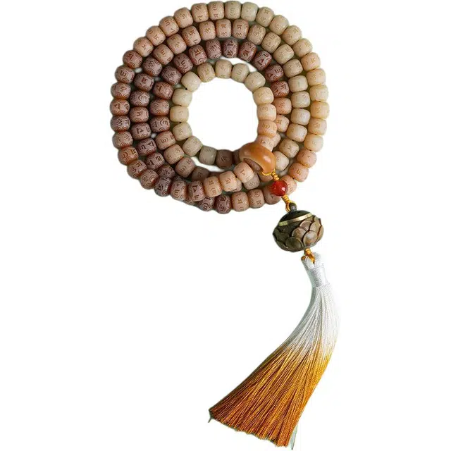 舞依翡 六字真言雕刻咖啡色渐变风化桶珠佛珠念珠挂脖#好运 菩提籽 手串 男女同款情侣款