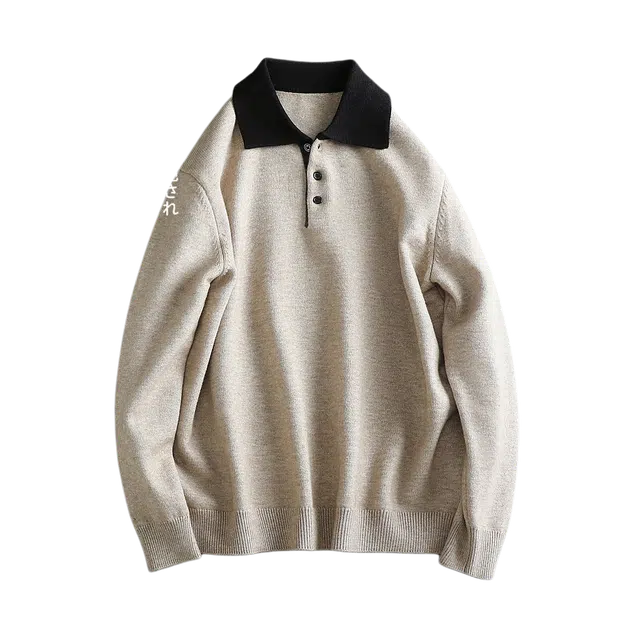 空城计 假俩件韩系极简轻奢抗起球翻领撞色宽松纯色保暖针织衫 男女同款