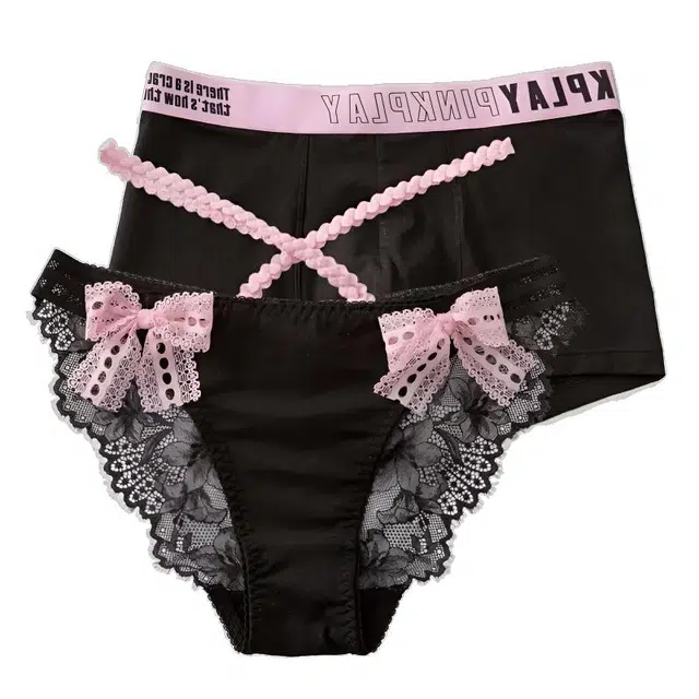 MIIOW Couple Set Lace Trim Low Waist Bow Triangle Panties