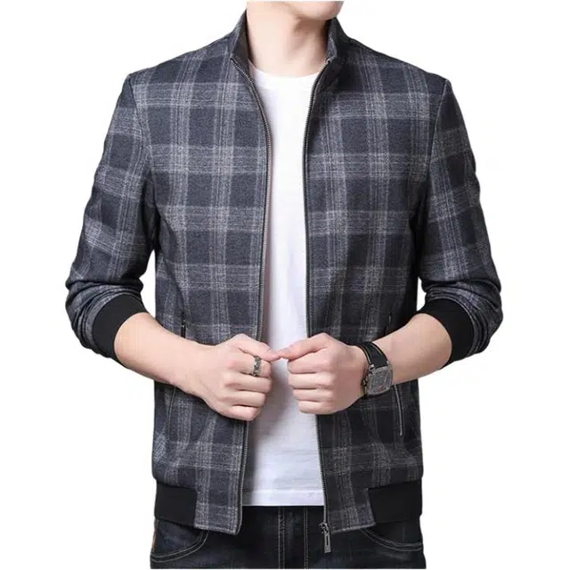 太子龍 高档品牌格子立领商务休闲时尚格纹茄克衫夹克外套 男款