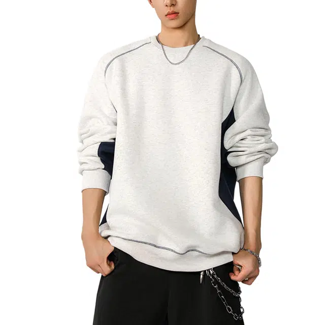 冈哉 明辑线拼接拼色撞色设计美式学院风圆领潮牌运动休闲插肩袖上衣百搭宽松简约舒适卫衣 男女同款