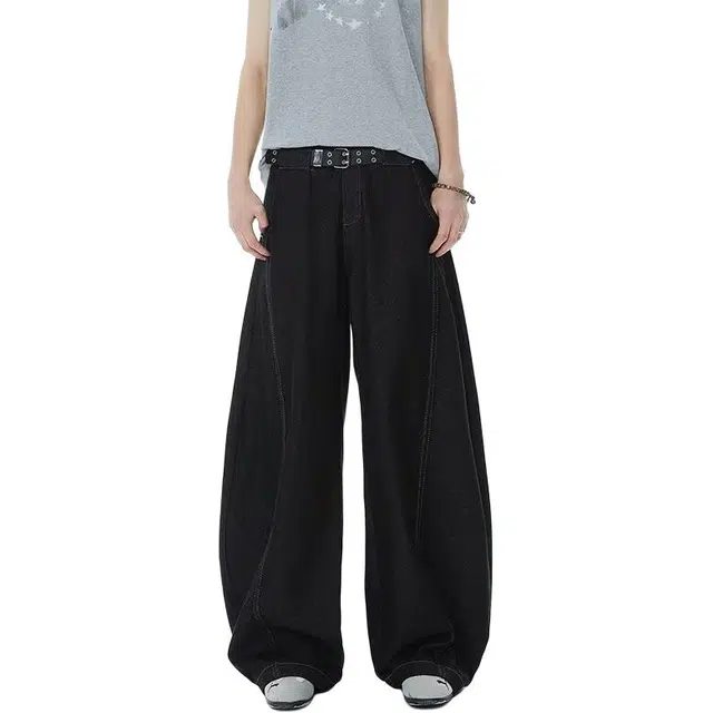 拾个壹先生 美式高街休闲百搭高腰阔腿拖地牛仔裤 男女同款