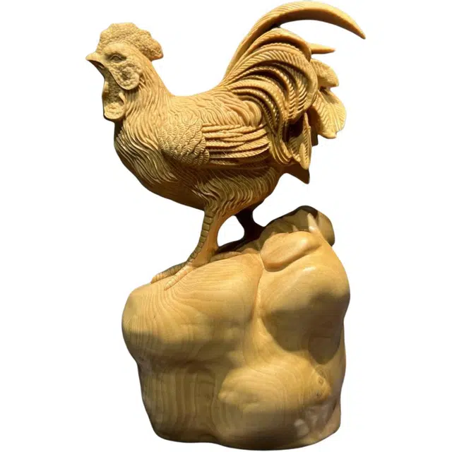 得笙陌 精雕生肖鸡摆金鸡报喜吉祥如意#好运 黄杨木 木作摆件 男女同款情侣款
