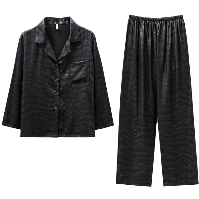 宫蝶 冰丝长袖家居服宽松柔软简约休闲可外穿开衫睡衣套装 男女同款