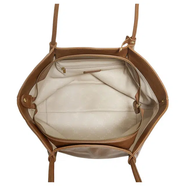 百思图 优雅复古简约百搭舒适时尚 人造革 单肩包 大号 女款 棕色/黑色