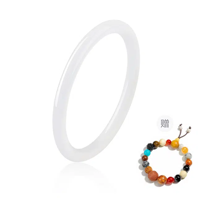 中国黄金 央创时尚 荔枝冻白月光 新中式 优雅古风旗袍汉服气质清冷感 玉镯女生 大气 玉髓 玉石手镯 女款