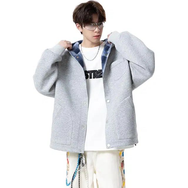 佐菲利 复古格子拼接开衫外套美式重磅连帽衫高级感夹克卫衣 男女同款