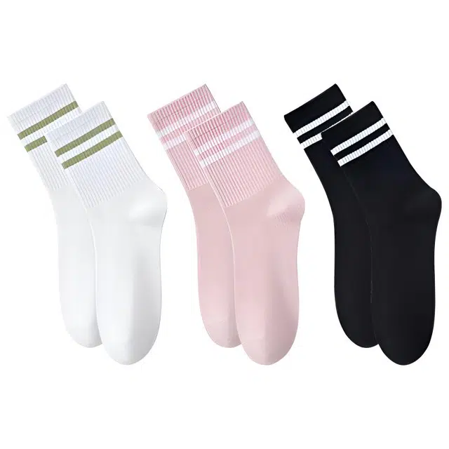 莫代尔 时尚潮流舒适透气抗菌消臭长袜高弹回形条纹设计运动袜轻便灵活透气吸湿防臭减压中筒袜 女款