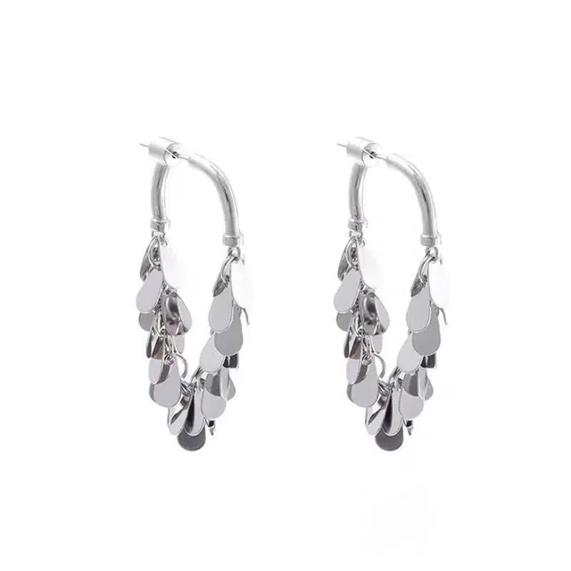 澜耀 银色流苏金属亮片 小众设计感个性夸张 合金 耳环 女款