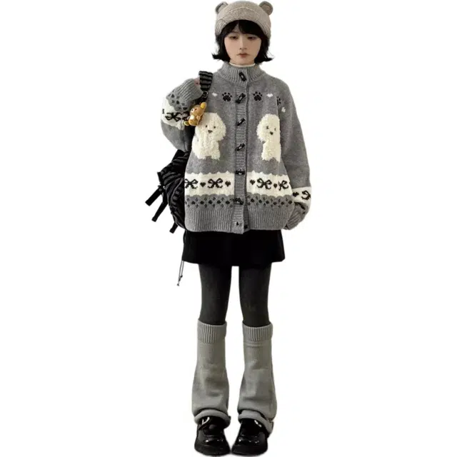 黛尔佳人 卡通趣味小狗毛衣女冬季韩系软糯可爱小个子减龄针织衫 裙装套装 女款