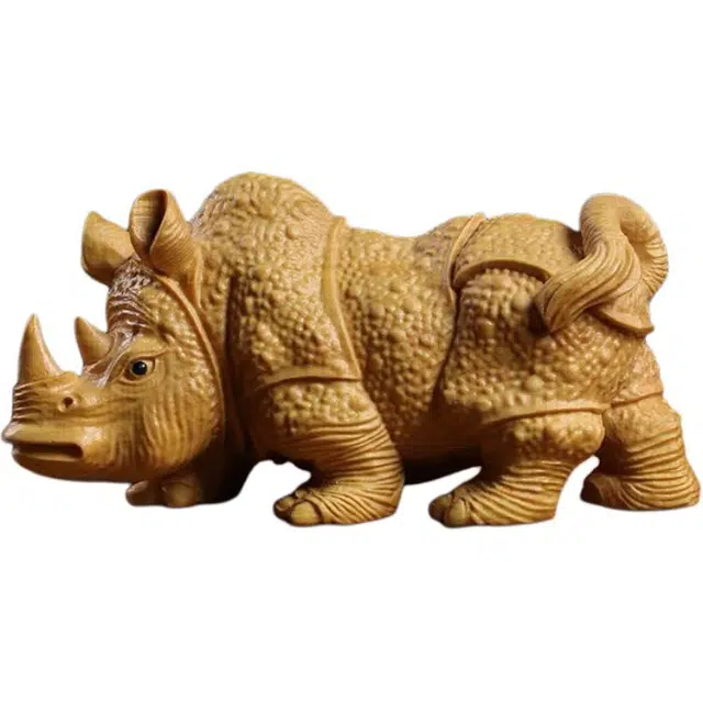 得笙陌 犀牛木雕国潮好运雕刻新中式招财摆设 黄杨木 摆件 男女同款情侣款