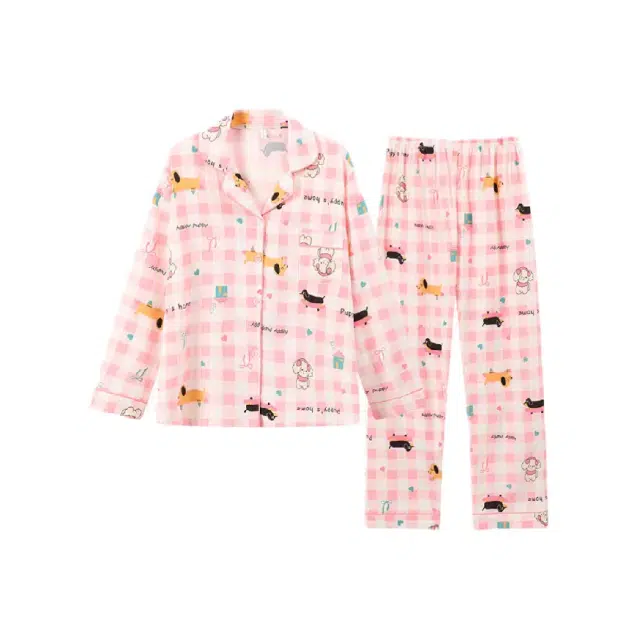 静英鸾 斑点狗满印翻领设计简约舒适可外穿家居服睡衣套装 女款