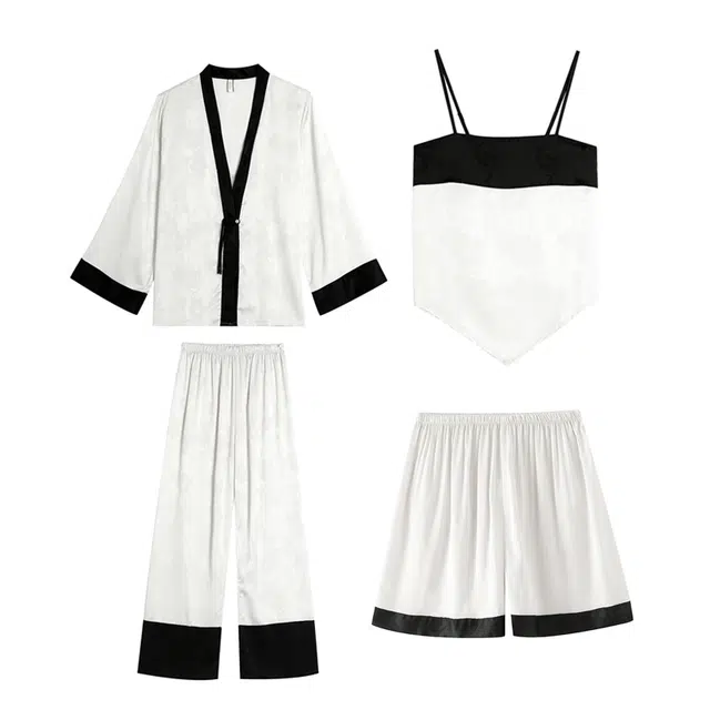 潞优野 高级感优雅温柔简约气质开衫冰丝家居服外穿款式春秋季睡衣套装 女款