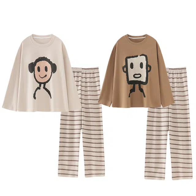 顶瓜瓜 情侣舒适亲肤简约休闲风长袖长裤家居服睡衣套装 男女同款