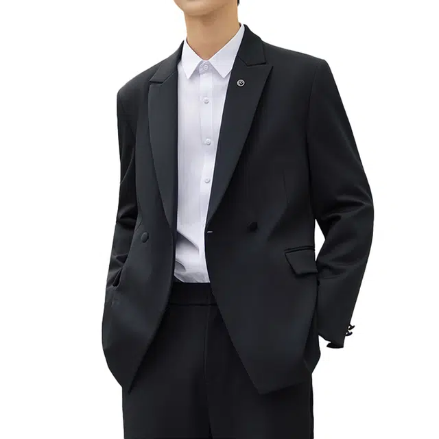 艾梵斯贝 高品质平驳领胸针点缀干练职业正装通勤风气质款商务大气休闲时尚高级感西服西装套装 男款