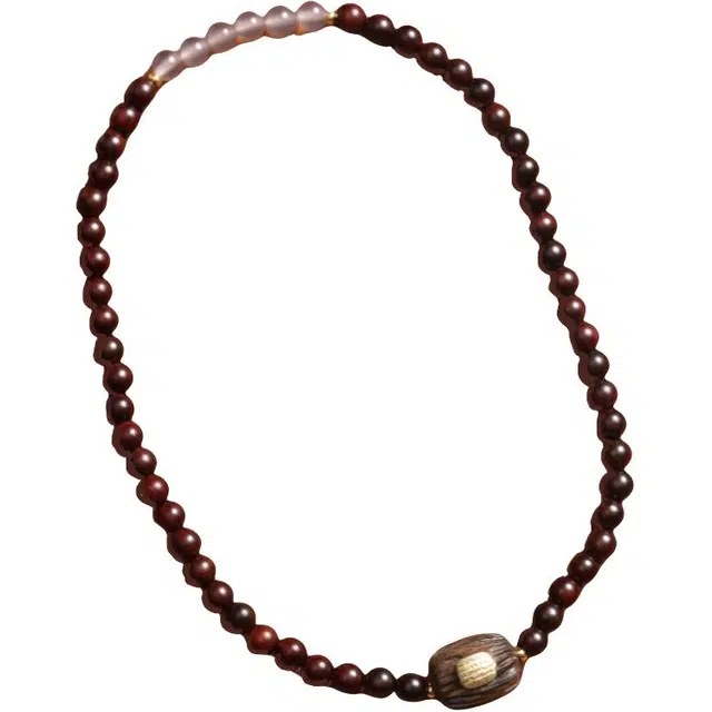 舞依翡 串珠文艺复古念珠手链檀木双圈搭配五条经桶珠文玩#好运 紫檀属 手串 男女同款情侣款