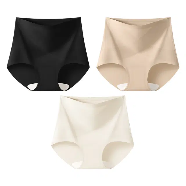 二三二三 粉底液高腰交叉收腹裤隐形无痕亲肤柔软舒适透气吸汗防卷边防夹臀日常简约百搭短裤组合装三角内裤 女款
