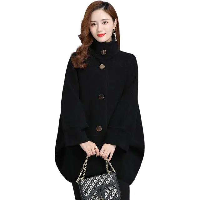 稻草人 时尚宽松蝙蝠袖保暖大码休闲秋冬外套大衣 女款