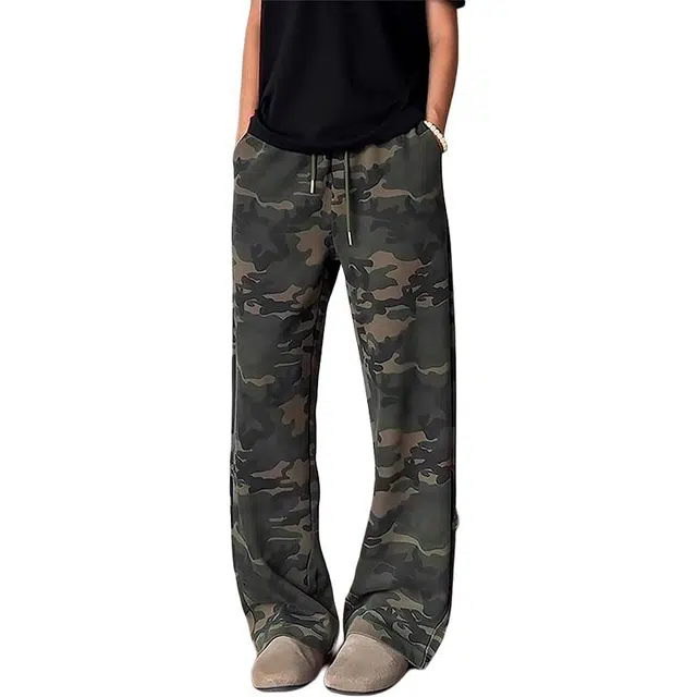 单爵 美式复古水洗迷彩卫裤男秋季高街弯刀裤子垂感休闲裤 男女同款