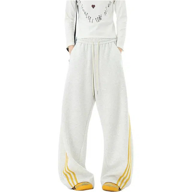 单爵 美式三条杠条纹卫裤男款秋季潮牌高街重磅阔腿裤子休闲裤 男女同款