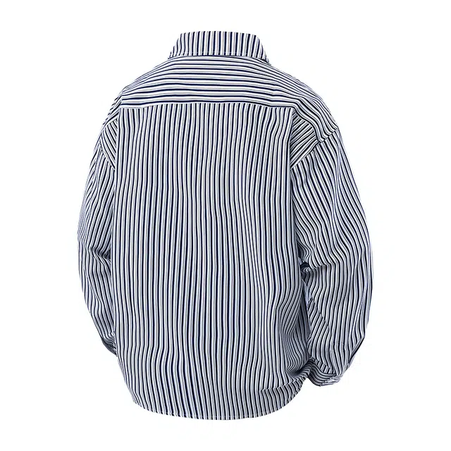 协协乐 条纹男长袖春秋季高街感痞帅日系冰丝衬衣外套青少年设计小众款衬衫 男款