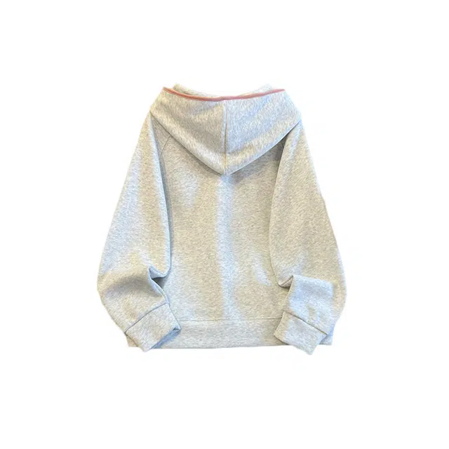 敲模女孩 韩版学院风宽松连帽拼色口袋小清新卫衣 女款