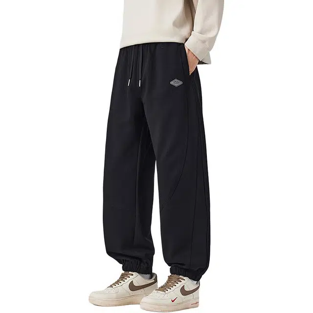 协协乐 美式拼接针织卫裤潮牌复古春秋季宽松哈伦束脚九分裤青少年痞帅运动长裤休闲裤 男款