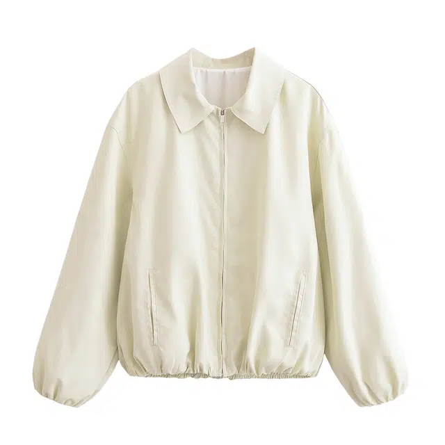 花蔓色 美式时尚翻领设计感飞行员外套纯色简约休闲百搭舒适修身棒球服夹克 女款