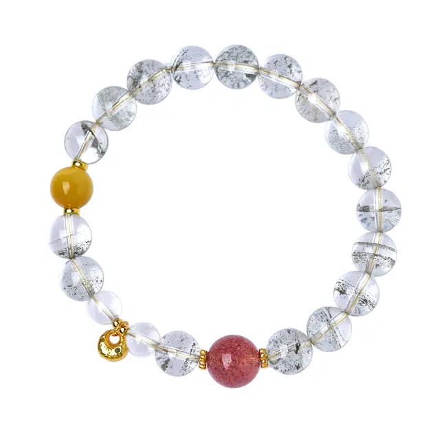 东海世家 国潮新中式国风原创设计复古气质时尚高级感小清新意象有钱花#好运水晶草莓晶单珠风景 绿幽灵 手串 男女同款情侣款