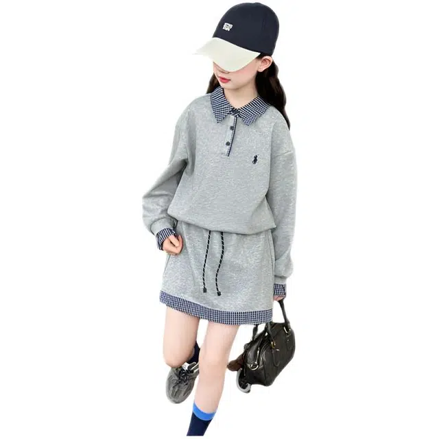 儿童款 木木兔裙装套装 时髦洋气秋季女童裙子 大童 学院风甜美翻领两件套 柔软百搭潮流青春时尚