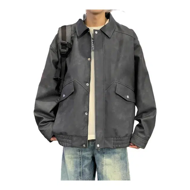 太子龍 美式复古工装春秋季高级感痞帅翻领上衣多口袋设计廓形外套宽松纯色夹克 男款