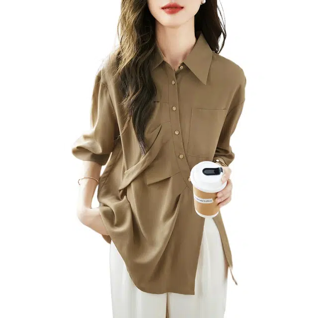 缪斯的诱惑 秋款优雅时尚不对称女士纽扣衬衫 女款