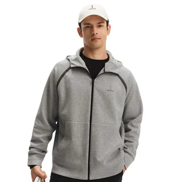 比音勒芬 金秋臻选礼遇中秋国庆赠长辈静默复古老钱风穿搭舒适百搭时尚大气气质都市质感基础超柔空气层运动柔软连帽外套夹克 男款