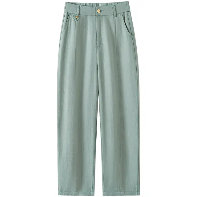 她池 宽松哈伦裤高腰纯色九分裤休闲裤 女款 绿色