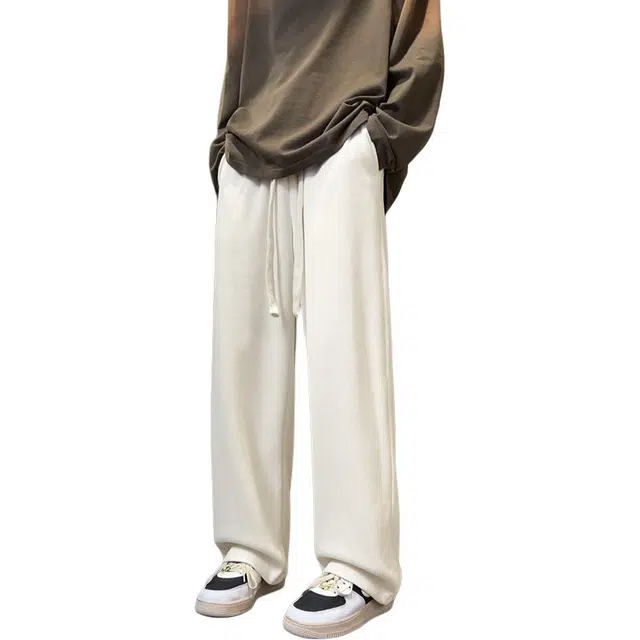 顶峰保罗 美式复古宽松直筒阔腿加绒加厚卫裤无性别主义运动卫衣纯色情侣款潮流百搭亲肤舒适休闲裤 男女同款