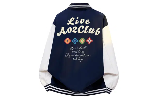 a02 Vintage Logo Flocked Baseball Jacket