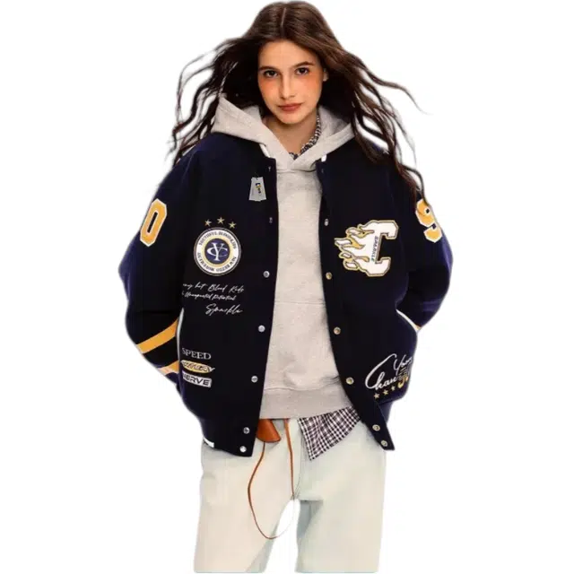 地界二 刺绣字母宽松美式复古夹克 男款