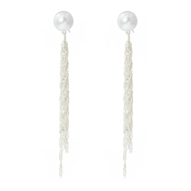 澜耀 日韩甜美银色流苏耳坠 轻奢时尚素款复古小众耳饰 铜合金 耳环 女款